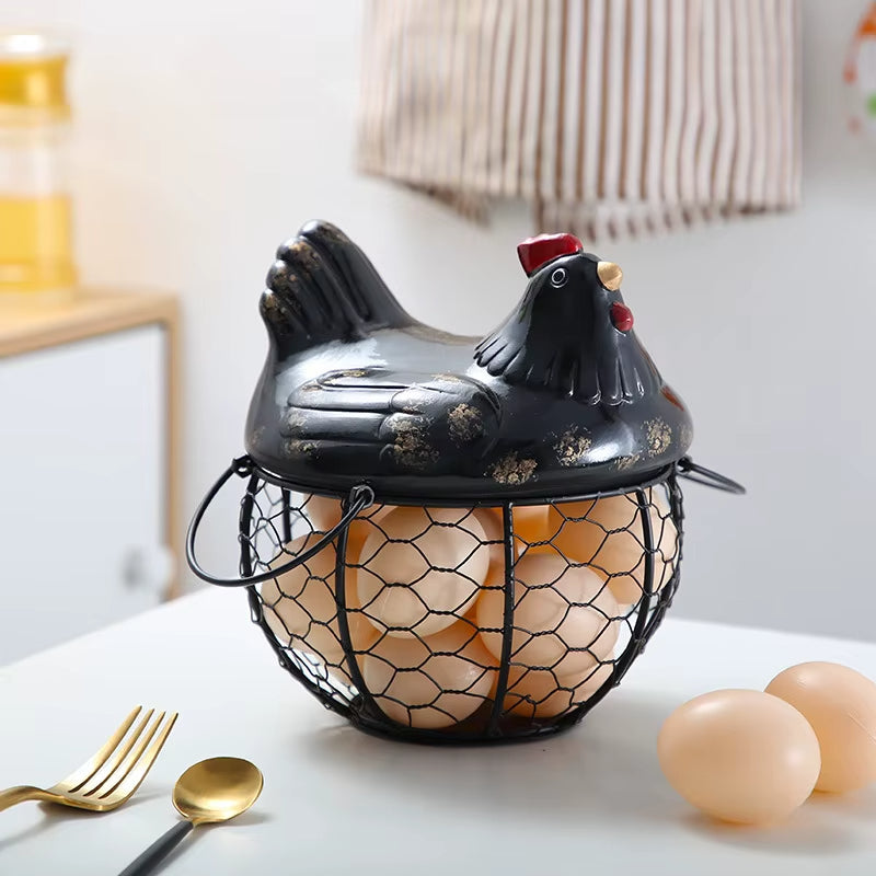 Farm Fresh Ceramic Egg Holder with Metal Basket