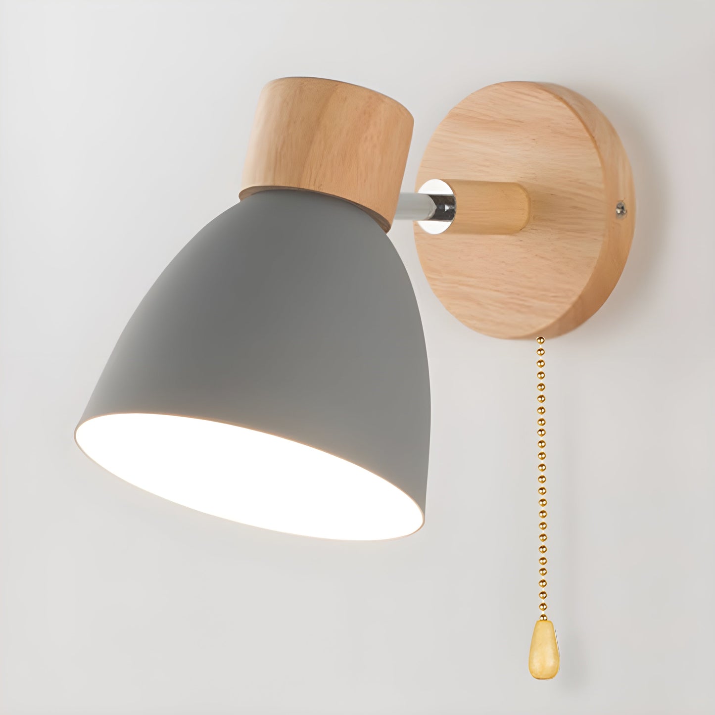 Rustic Wooden Bedroom Wall Light with Switch