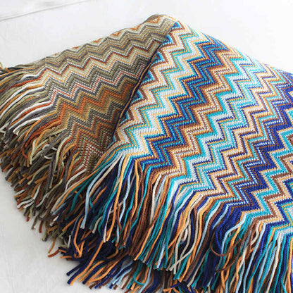 Vibrant Striped Fringe Throw Blanket