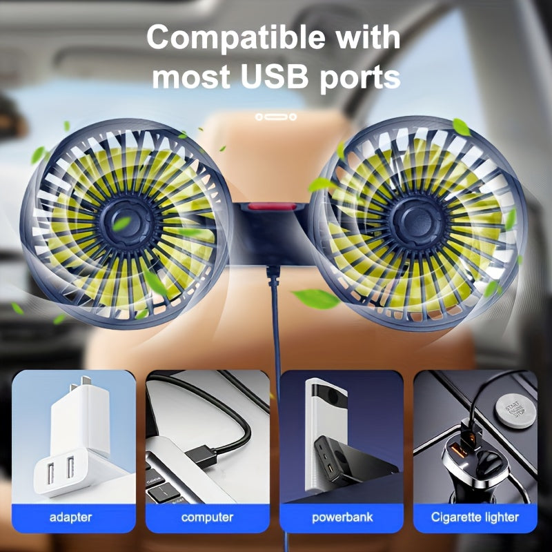 Portable Dual Car Fan with Silent Rotation