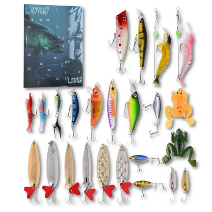 Fishing Advent Calendar with 24 Lures | Christmas Countdown with Daily Surprise | Metal & PP, Blue or Green
