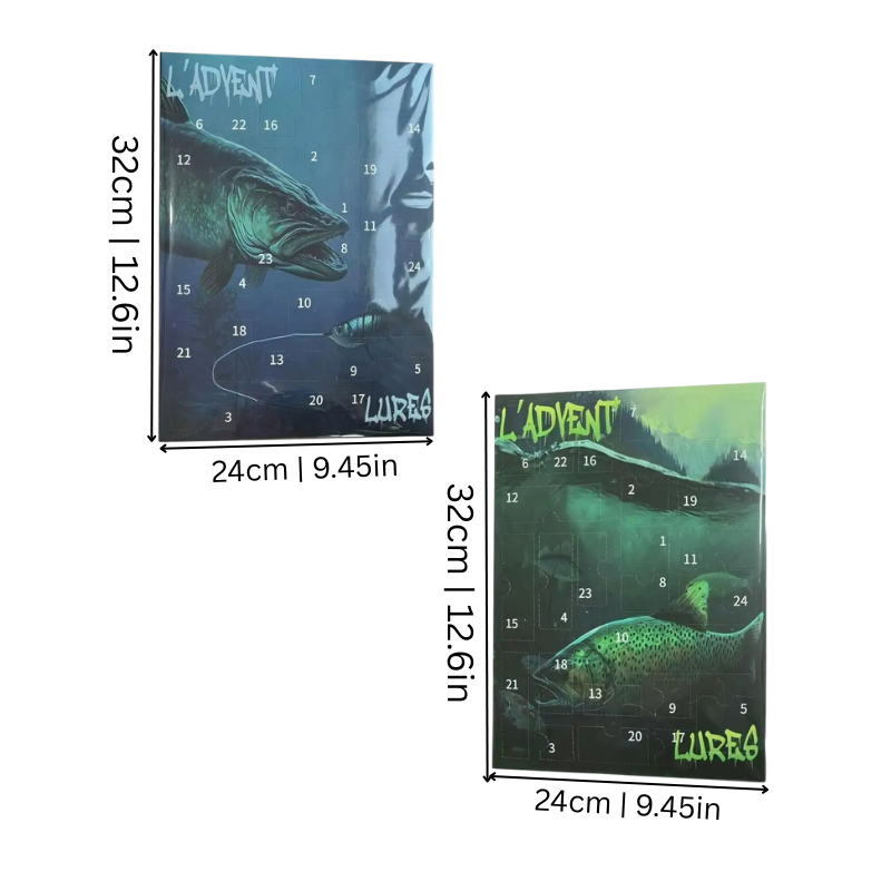 Fishing Advent Calendar with 24 Lures | Christmas Countdown with Daily Surprise | Metal & PP, Blue or Green
