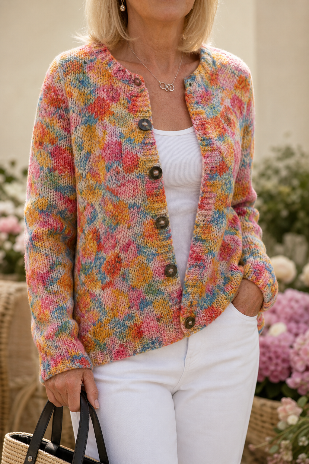 Floral Print Open-Front Knit Cardigan