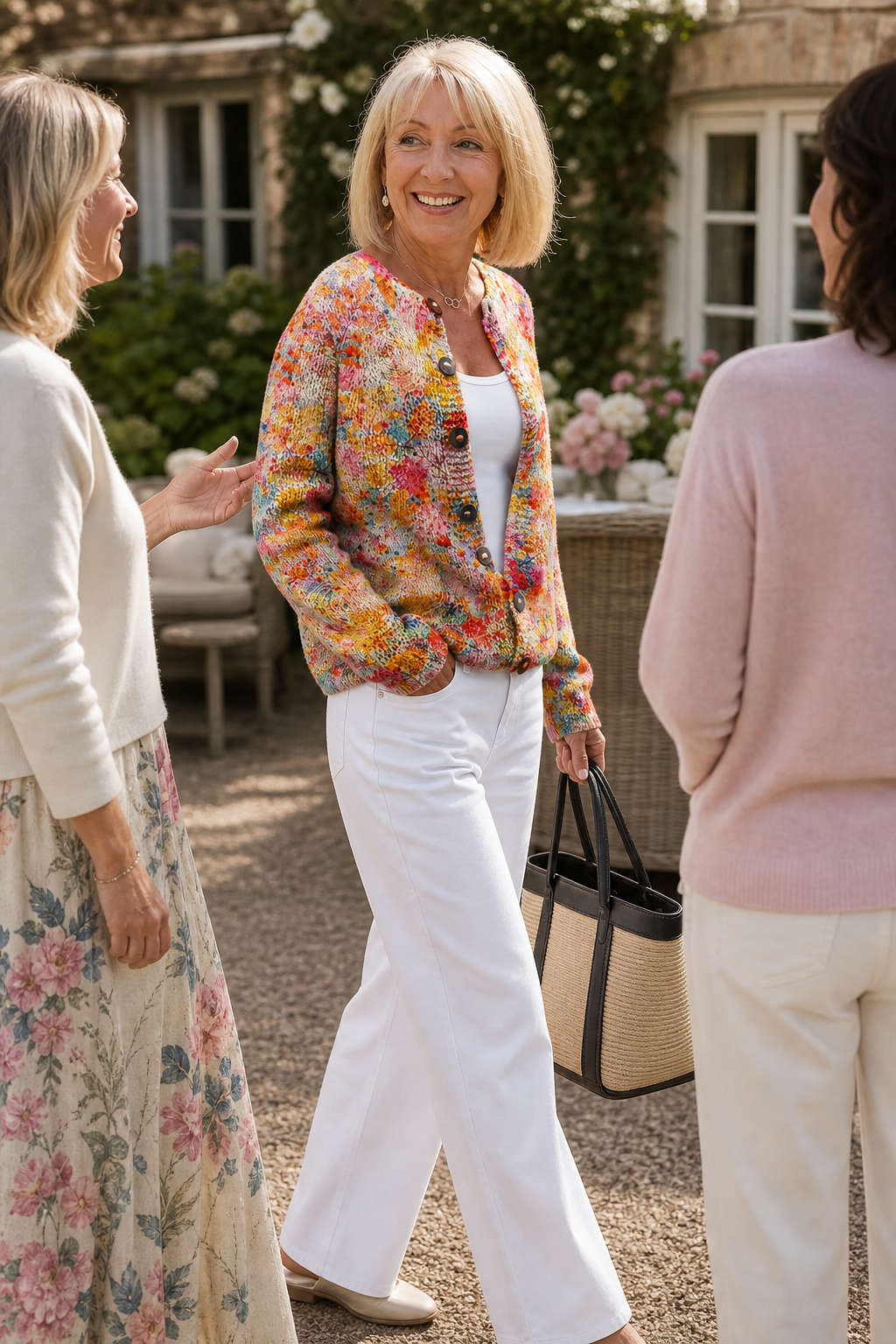 Floral Print Open-Front Knit Cardigan