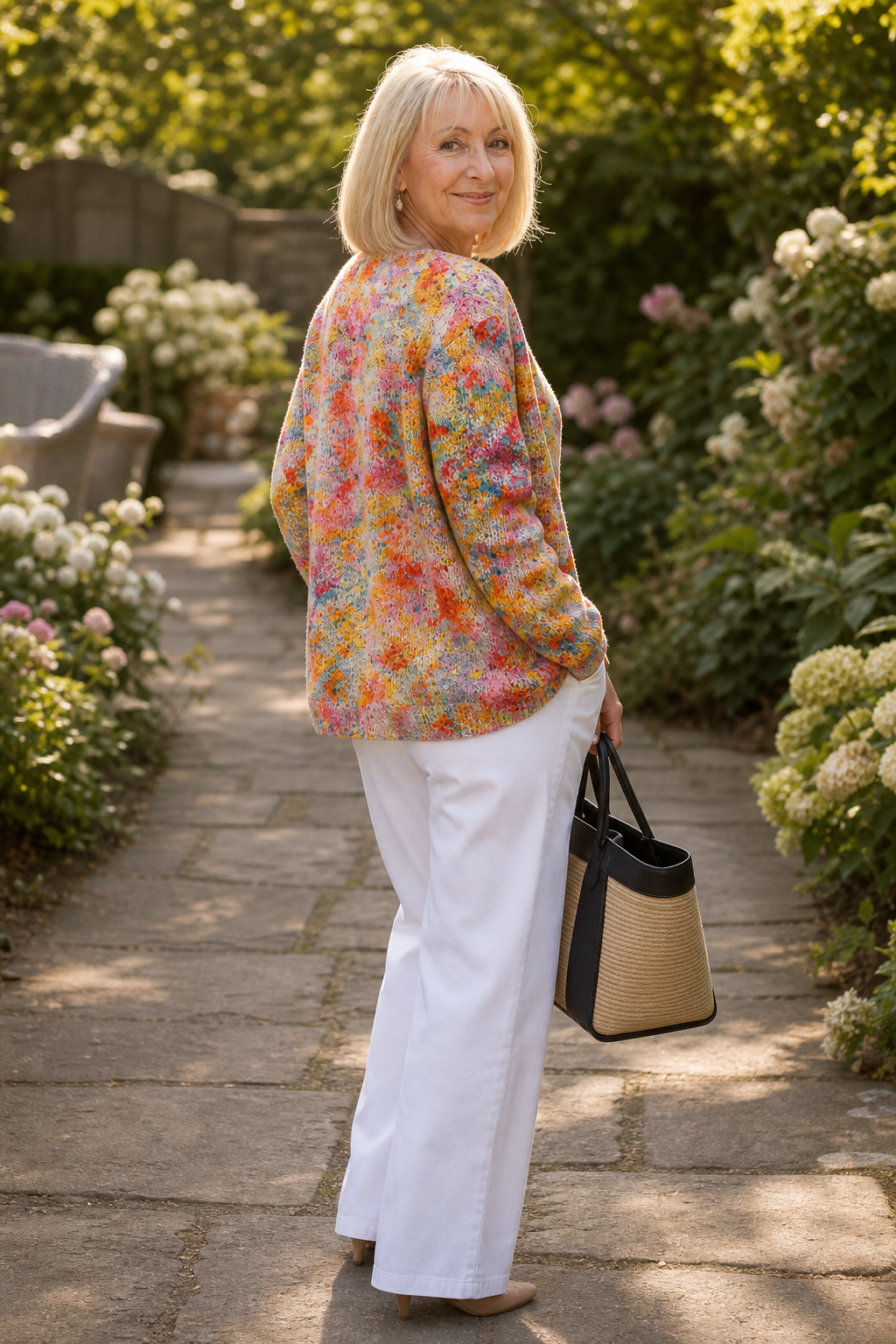 Floral Print Open-Front Knit Cardigan
