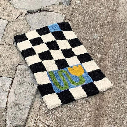Plush Chess Board Area Rug