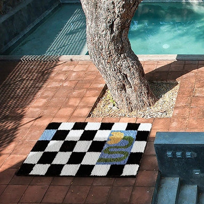 Plush Chess Board Area Rug