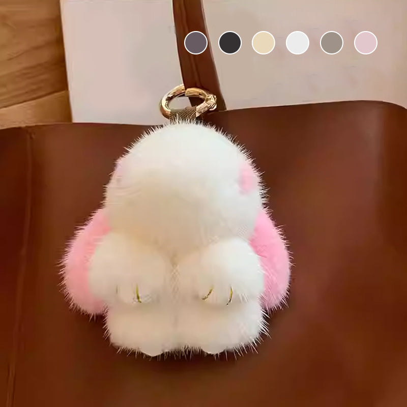 Adorable Plush Bunny Pom Pom Keychain Set