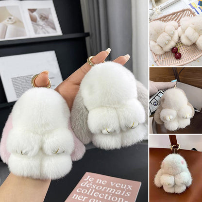 Adorable Plush Bunny Pom Pom Charm Keychain