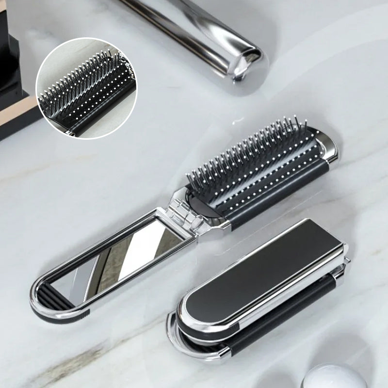 Portable Travel Mirror Brush Compact Folding Design