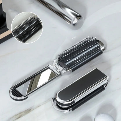 Portable Travel Mirror Brush Compact Folding Design