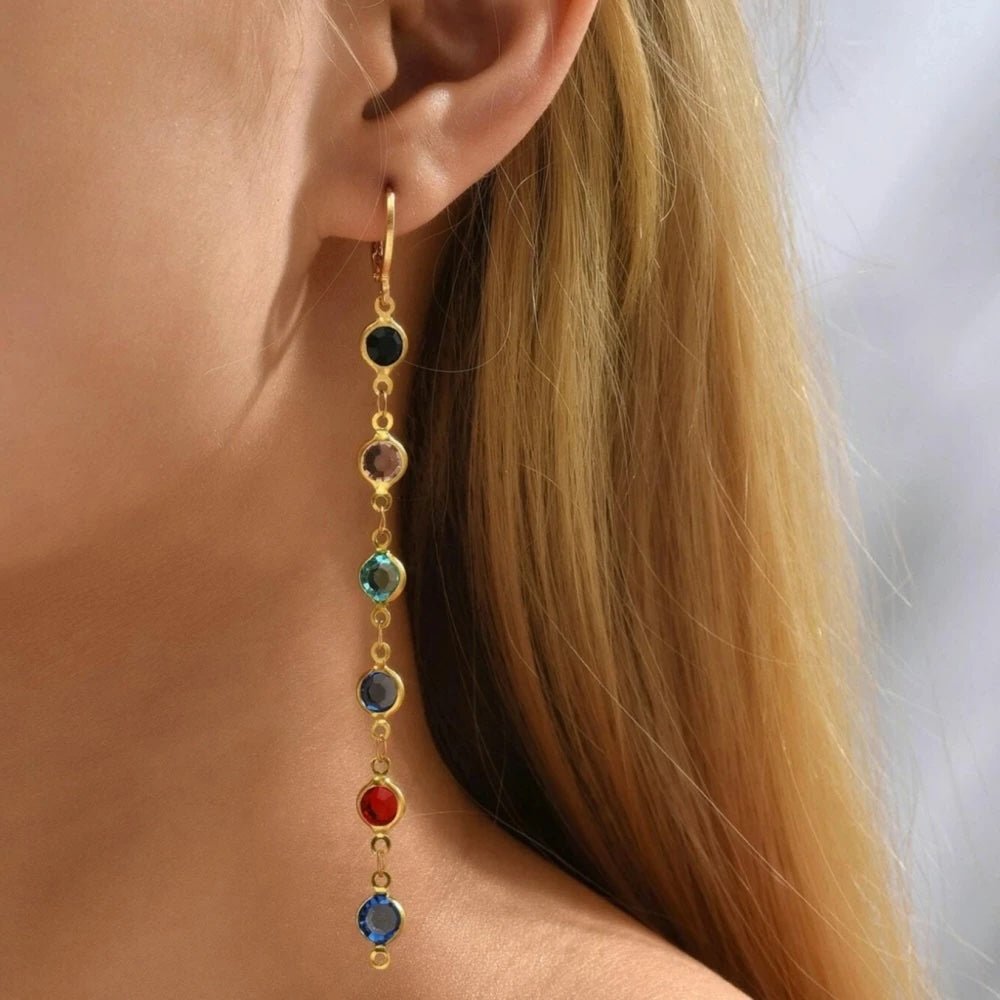 Sparkling Gemstone Circle Earrings - Cofik