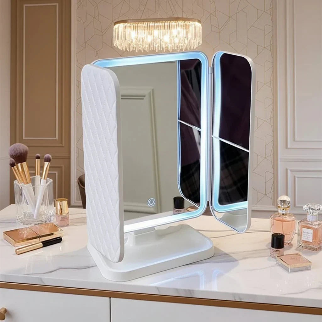 GLAMLITE MIRROR – Three-Part Mirror with LED Lighting in 3 Colors for the Perfect Makeup