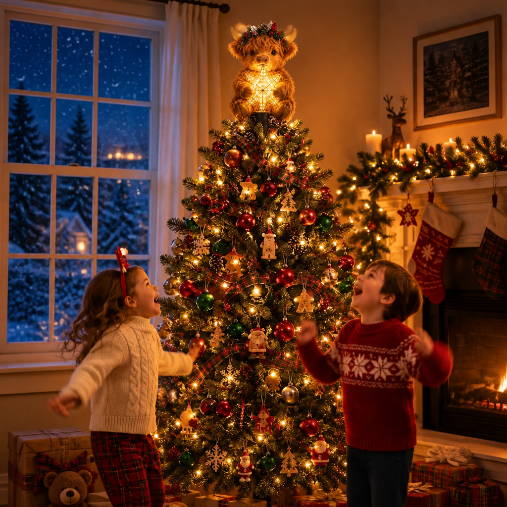 Glowing Star Highland Cow Tree Topper