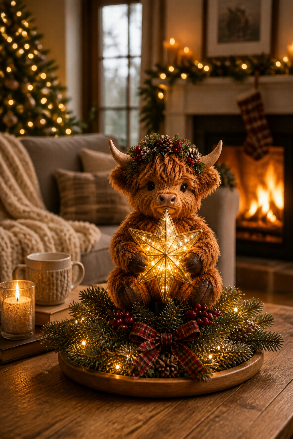 Glowing Star Highland Cow Tree Topper