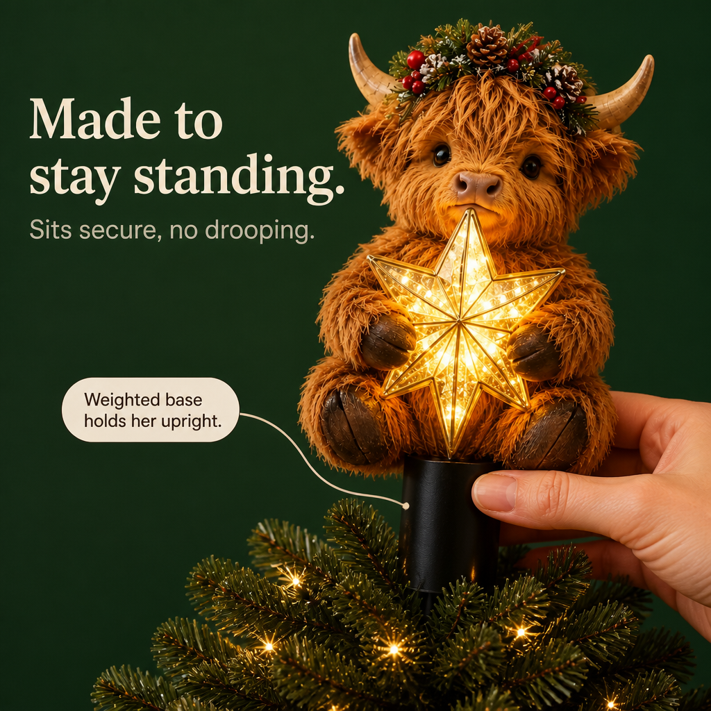 Glowing Star Highland Cow Tree Topper