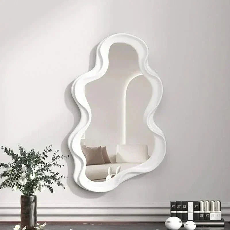 White Round Hanging Wall Mirror for Living Room - Cofik