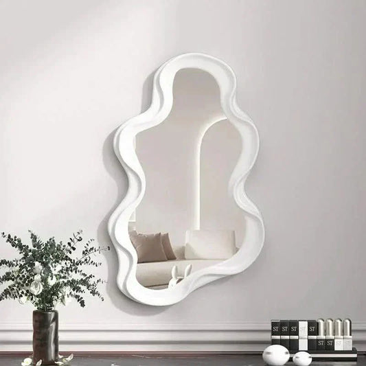 White Round Hanging Wall Mirror for Living Room - Cofik
