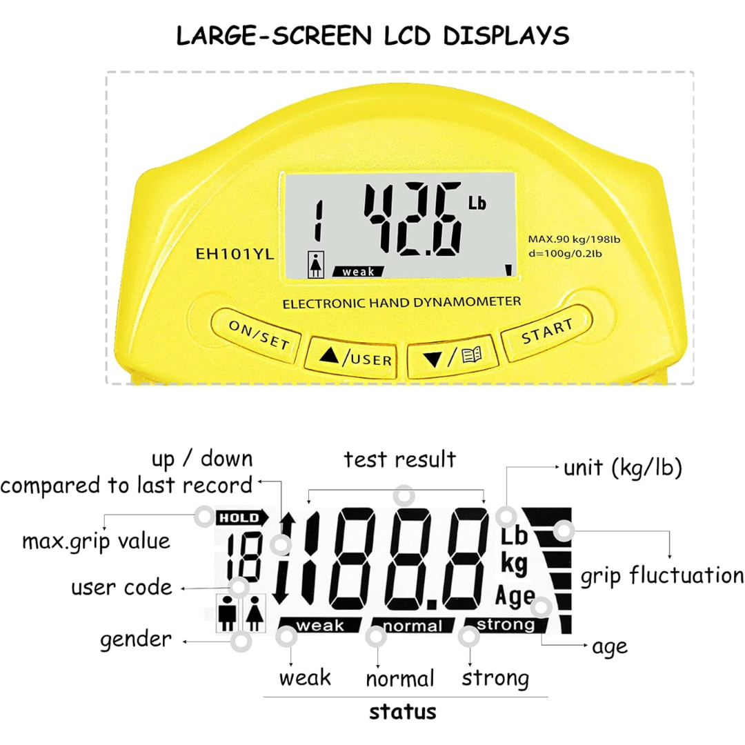 Accurate Grip Strength Tester 90kg Digital Hand Dynamometer