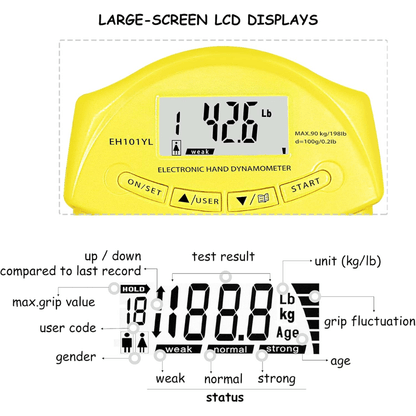 Accurate Grip Strength Tester 90kg Digital Hand Dynamometer