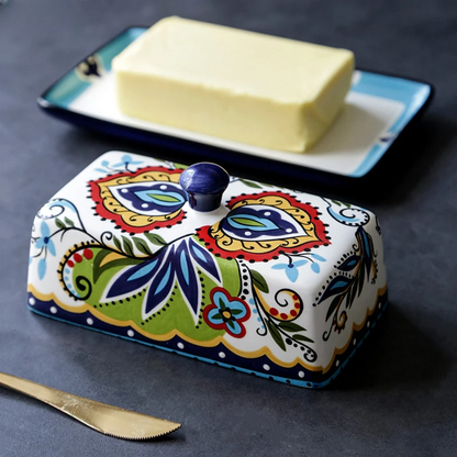 Colorful Hand Painted Ceramic Butter Dish - Cofik