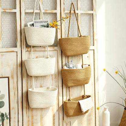 Hanging Storage Basket with 3 Compartments & Door Hooks | Vertical Storage Solutions