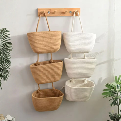 Hanging Storage Basket with 3 Compartments & Door Hooks | Vertical Storage Solutions