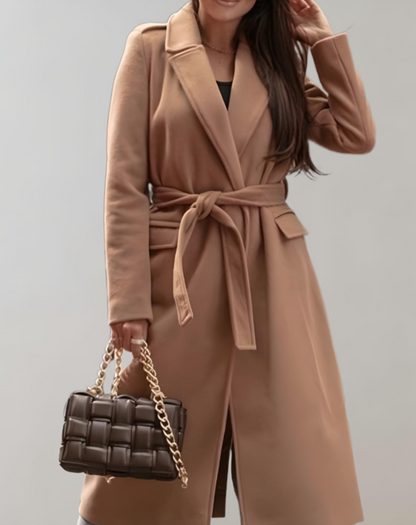 Hannah - Elegant Women's Long Belted Coat