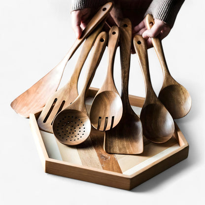 Heat-Resistant Wooden Kitchen Utensil Set
