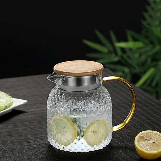 Stylish Thermal Glass Pitcher with Wooden Lid - Cofik
