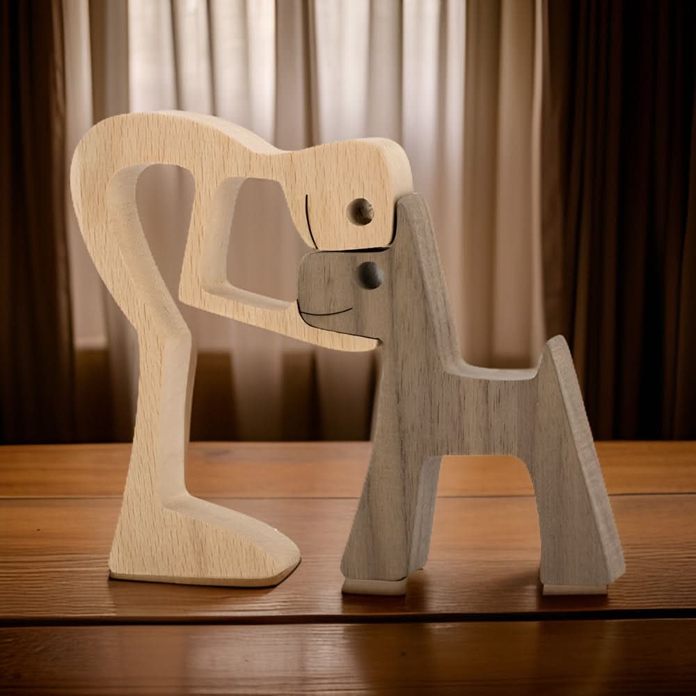 Unique Wooden Dog and Person Statue - Cofik