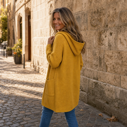 Hooded Button-Front Knit Cardigan