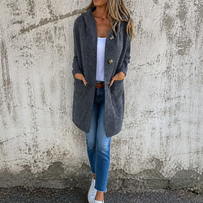 Hooded Button-Front Knit Cardigan
