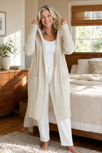 Hooded Chunky Cable Knit Cardigan