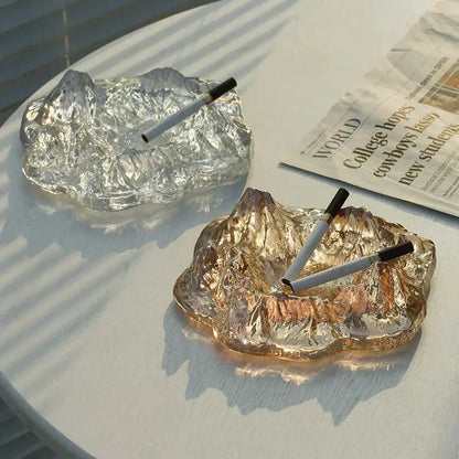 Frosty Glass Mountain Ashtray Decor