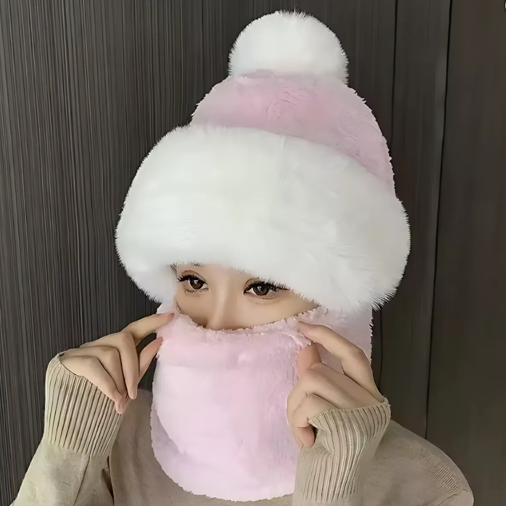 Warm Faux Fur Beanie Scarf Set