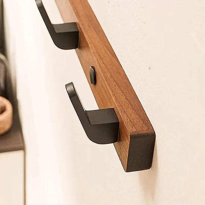 Simple Wooden Wall Coat Rack with Metal Hook