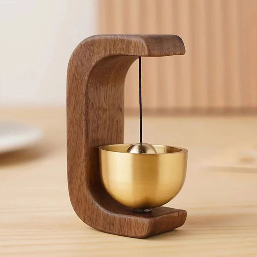 Wireless Door Chime with Metal Bell and Wood Base