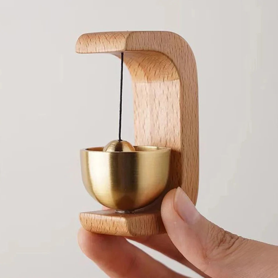 Wireless Door Chime with Metal Bell and Wood Base