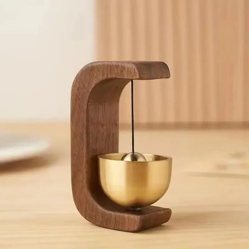 Wireless Door Chime with Metal Bell and Wood Base
