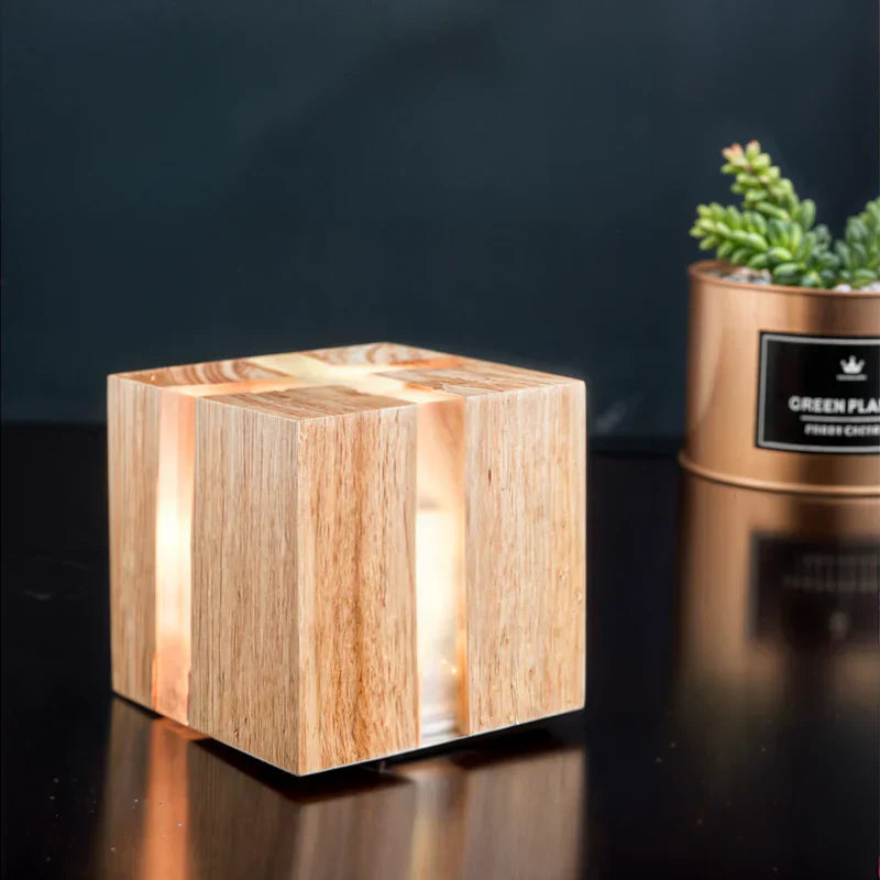 Vintage Distressed Wooden Table Lamp - Cofik