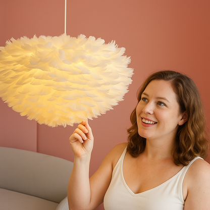 Soft White Faux Feather Pendant Lamp - Cofik