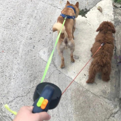 Reflective Adjustable Double Dog Leash with LED Night Light