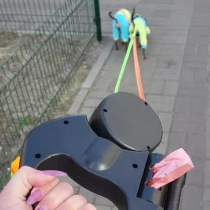 Reflective Adjustable Double Dog Leash with LED Night Light