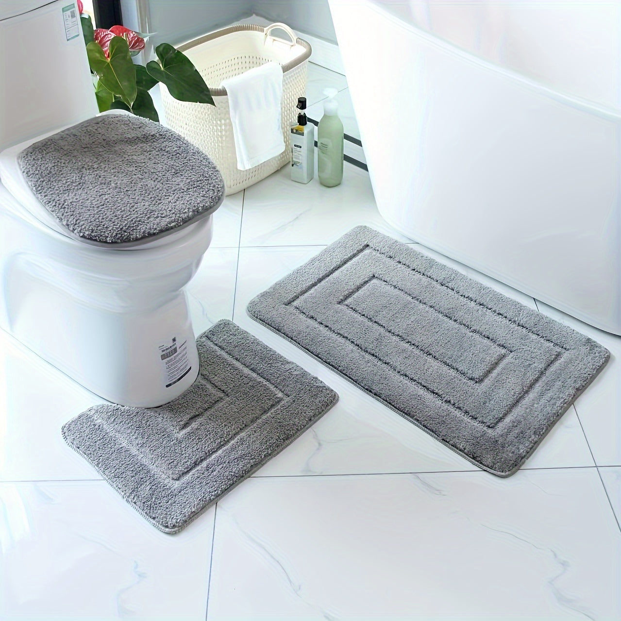 Plush Bathroom Mat Set - Anti-Slip and Fast Drying - Cofik