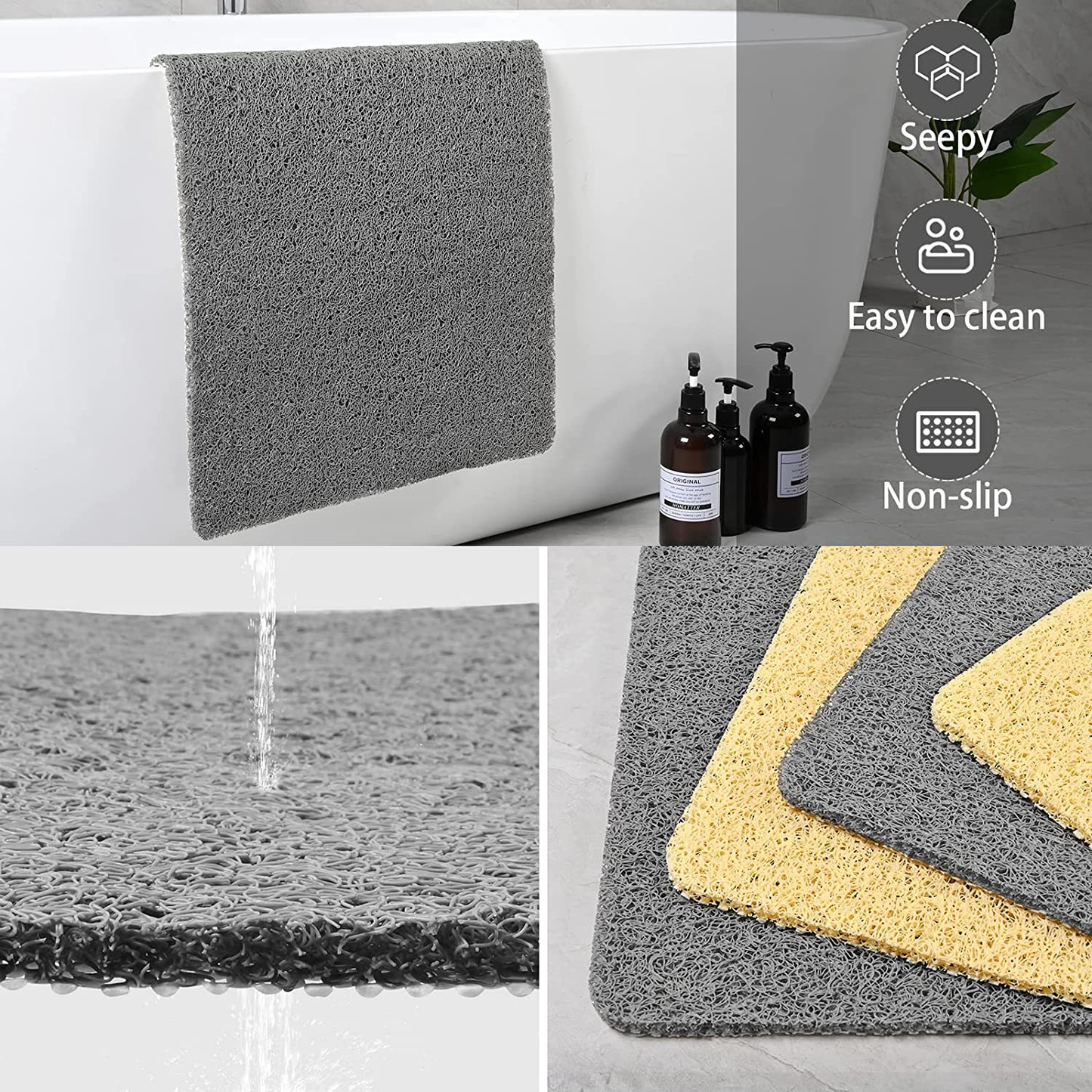 Soft Grip Bathroom Mat Anti Slip Mildew Resistant