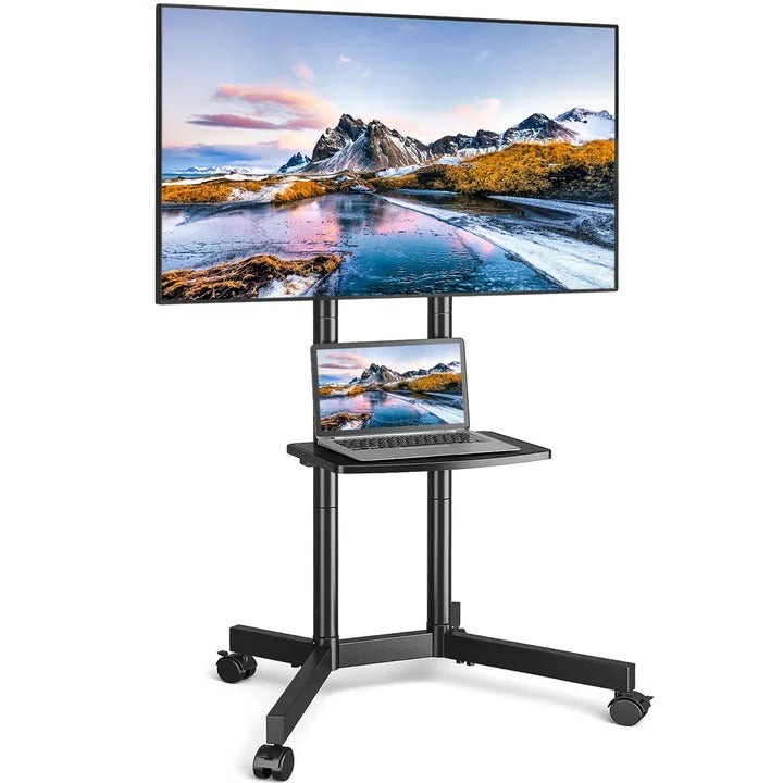 Portable TV Cart with Wheels and Storage Shelf
