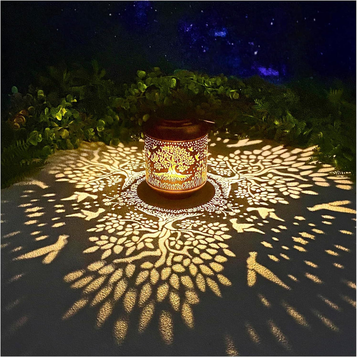 Intricate Metal Shadow Projection Table Lamp with Rechargeable LED