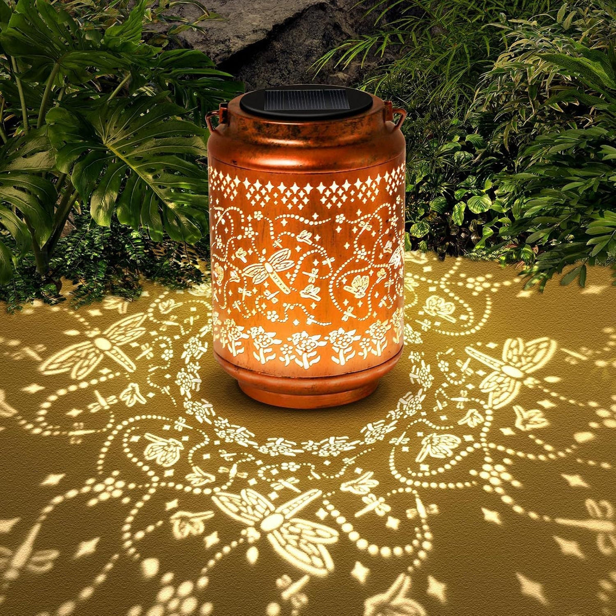 Intricate Metal Shadow Projection Table Lamp with Rechargeable LED