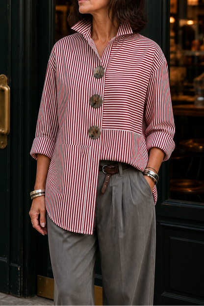 Irregular Stripe Stand Collar Shirt